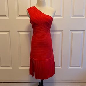 Red one shoulder bandage dress